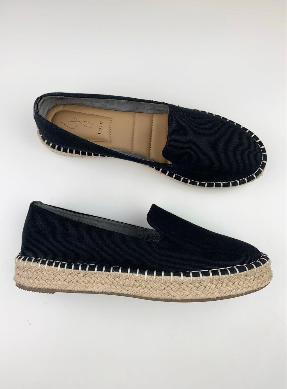 Joie Cara Espadrille Slip On Casual Shoes Black Canvas Platform Sole Women's 9.5